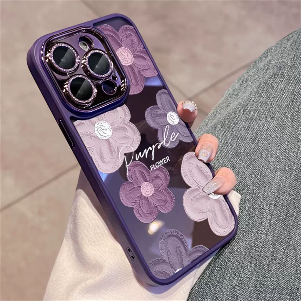 Creative Purple Flowers Iphone 14 Pro Max Case With Camera Protection Lens Case Iphone 12 13 Pro 7862