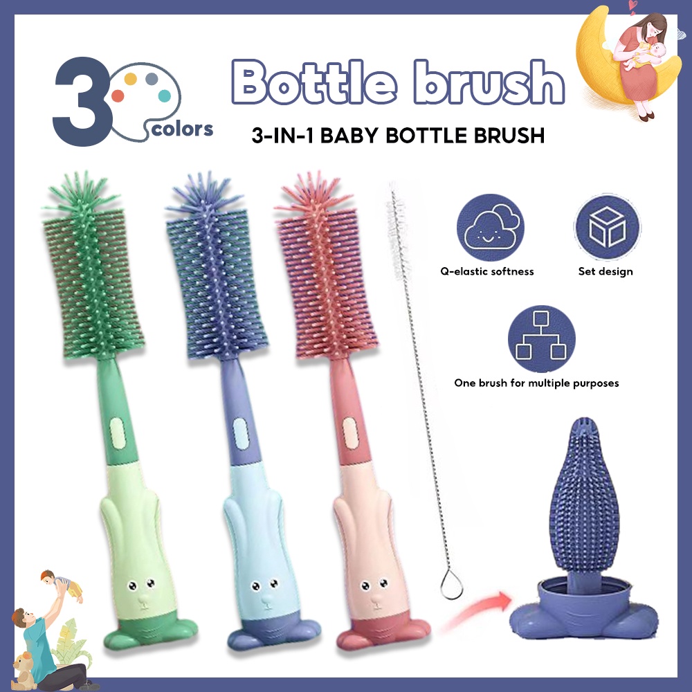 3 In 1 Baby Bottle Cleaner Brush Set Silicone Bottle Washing Brush 360