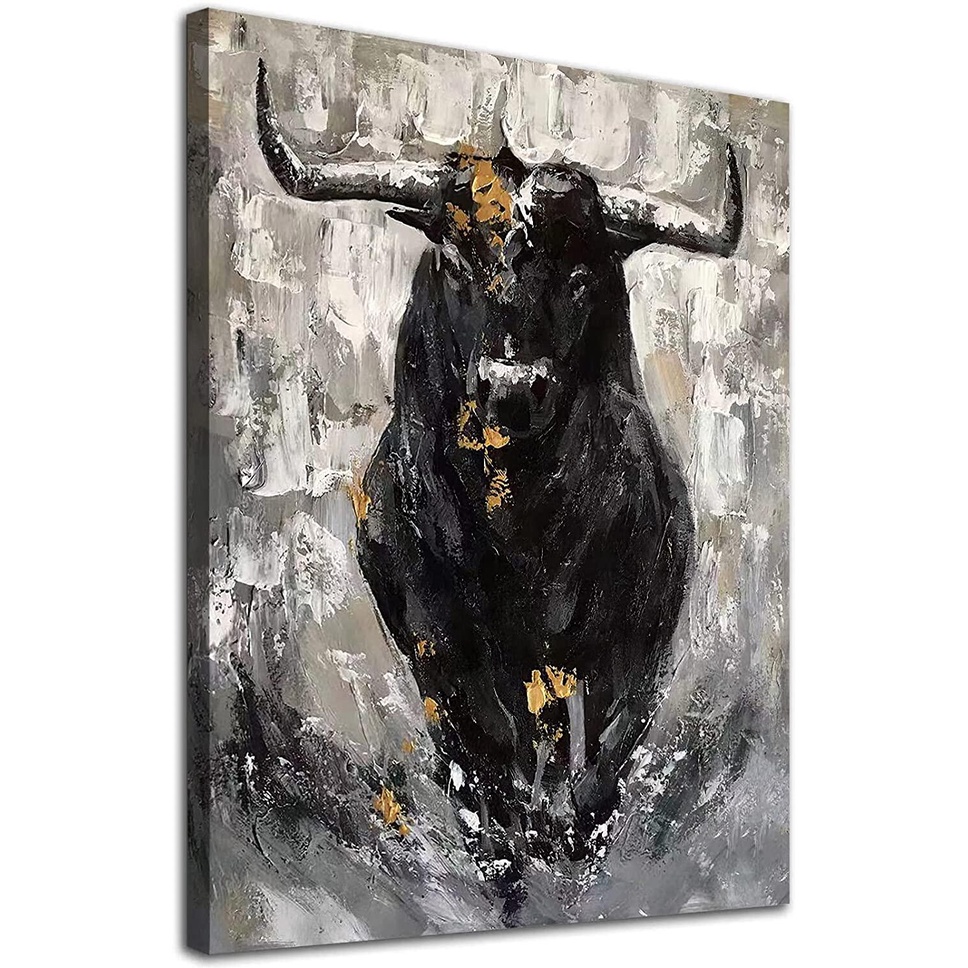 Bull Cow Canvas Wall Art Abstract Cow Painting For Bathroom Texas Cow ...