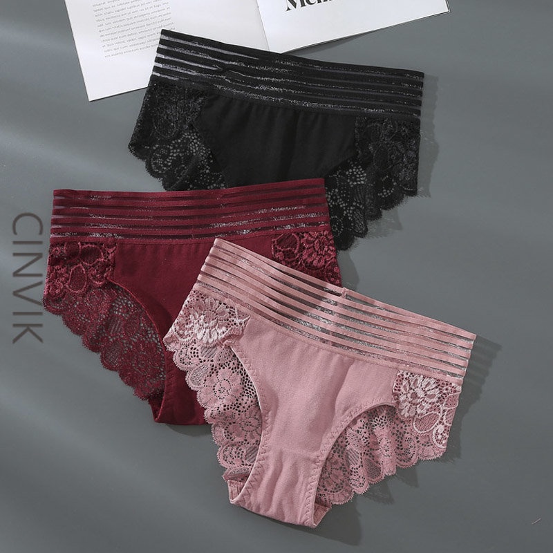 Cinvik Sexy Ladies Underwear Women Pure Cotton Crotch High Waist Lace Seamless Abdomen Narrowing 0677