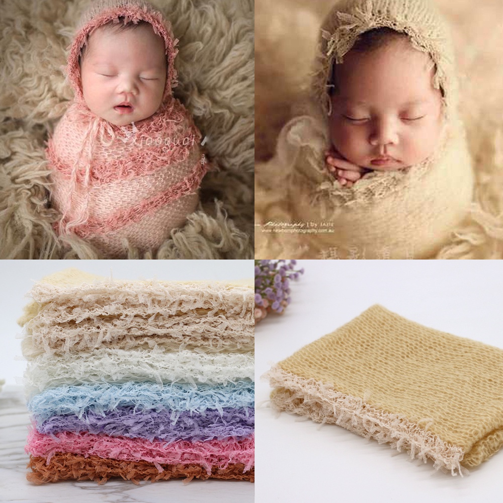 Stretch Mohair Fringed Lace Wrap For Newborn Photography Props Photo