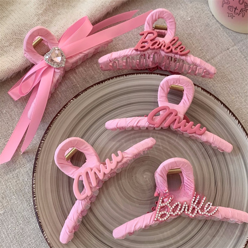 Rhinestone Letters Bow Pink Barbie Grip Hairpin Headdress Shark Clip ...