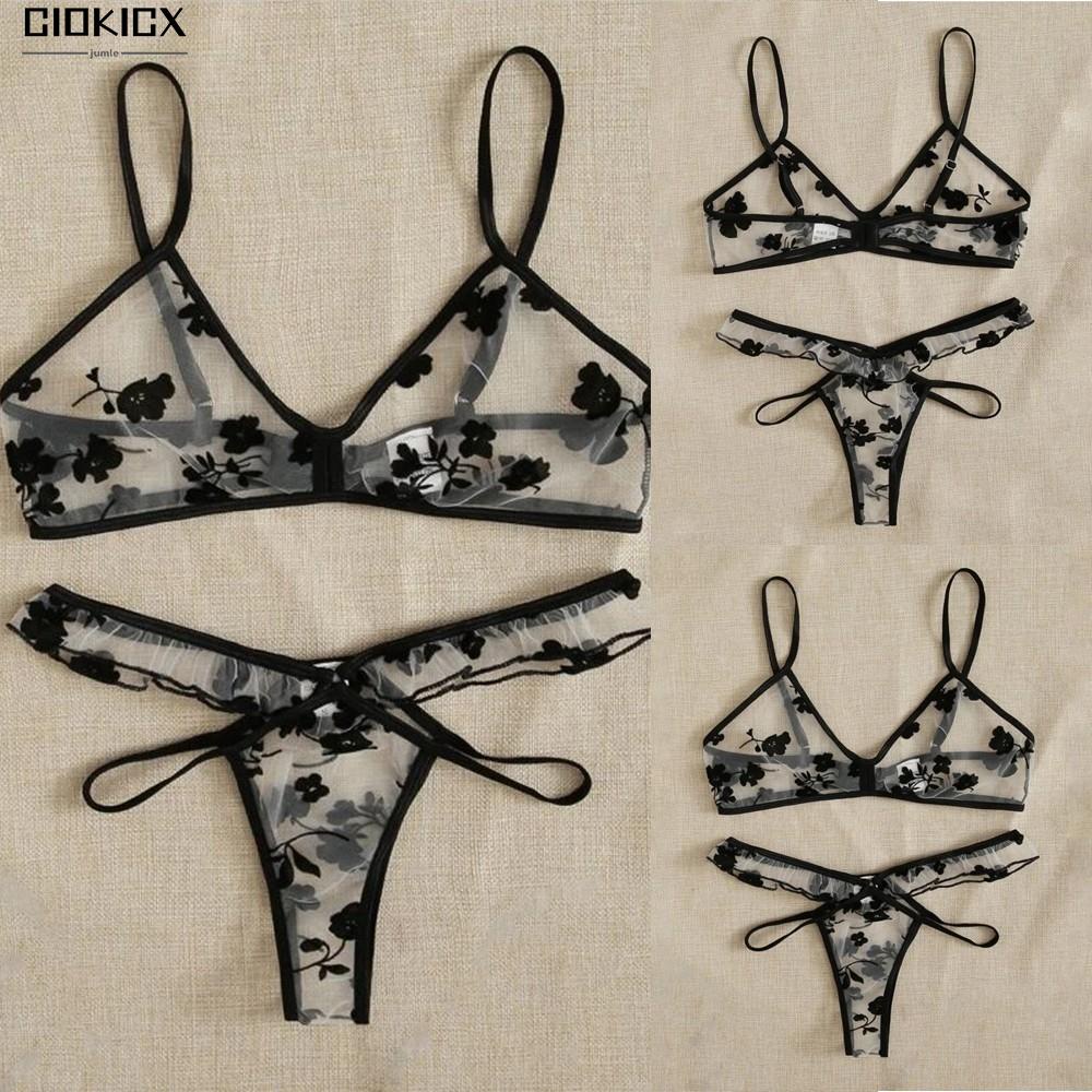 Women Sexy Lace Embroidery Bra Sets Sleepwear Underwear Thong Lingerie