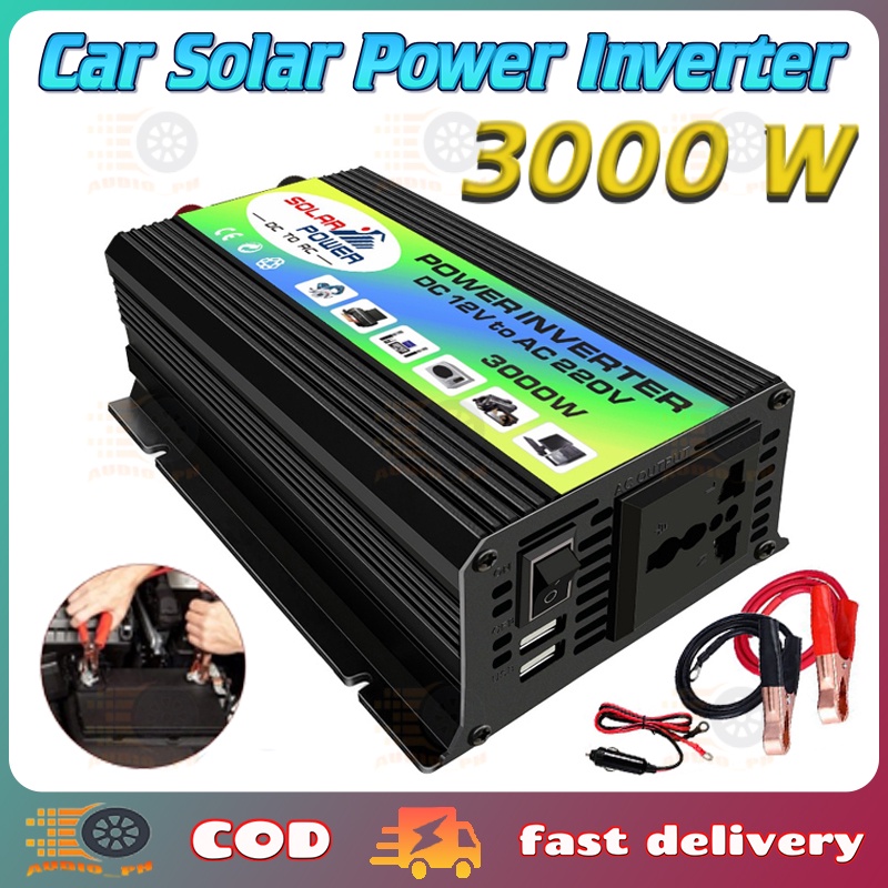 Car Solar Power Inverter 3000w Power Inverter Dc 12v To Ac 220v With 2 Usb Fast Charger Peaks 2447