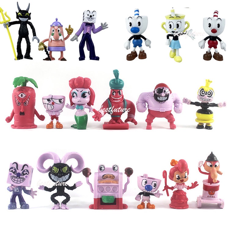 Anime The Cuphead Show Mugman Mecup and Brocup PVC Action Figure Model ...