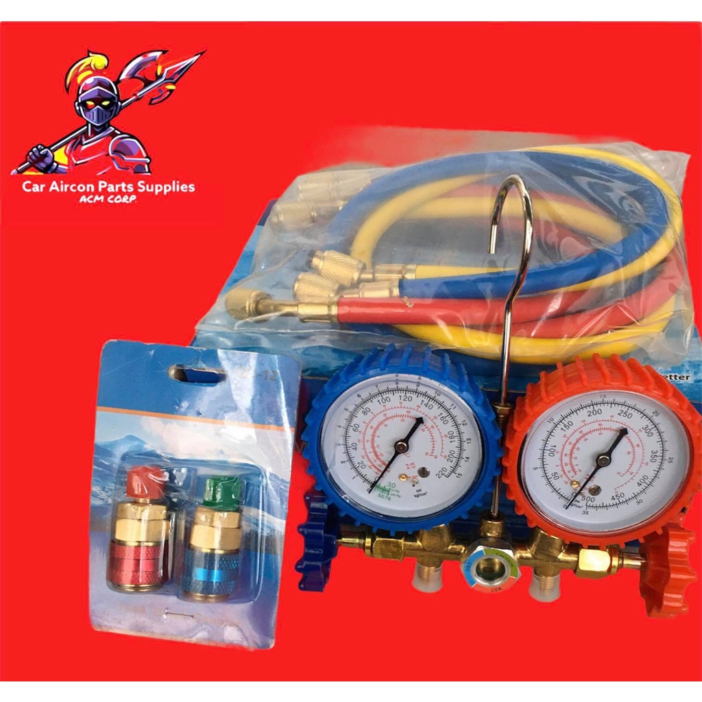 Car Aircon MANIFOLD GAUGE w/ PAIR COUPLER R134 R22 Heavy Duty Set 134a