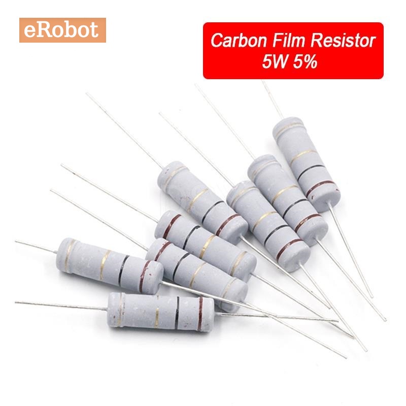 10Pcs 5W Carbon Film Resistor 5% 1R ~ 1M 1r 1.5r 2.2r 10r 22r 47r 51r ...