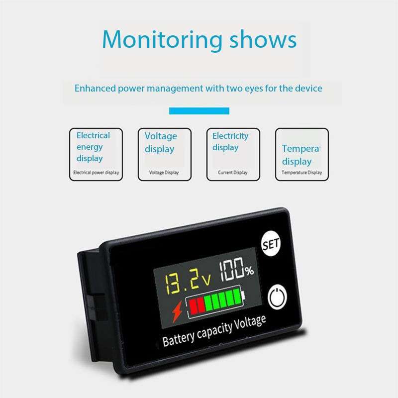 Capacity Battery Voltmeter DC 8V-100V Power Meter Lithium LiFePO412V ...
