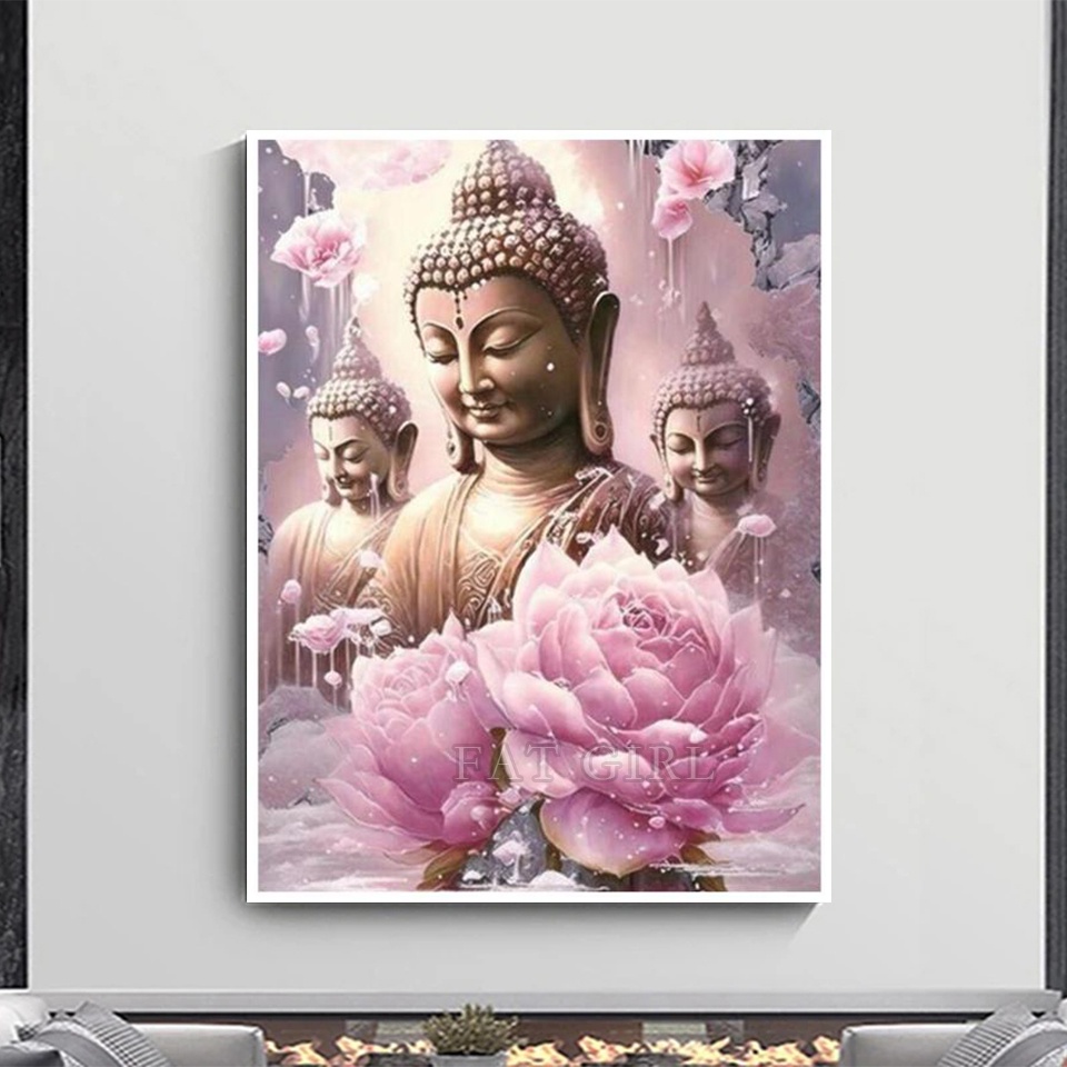 Buddha And Flowers Canvas Painting Fantasy Buddhism Lotus Art Wall ...
