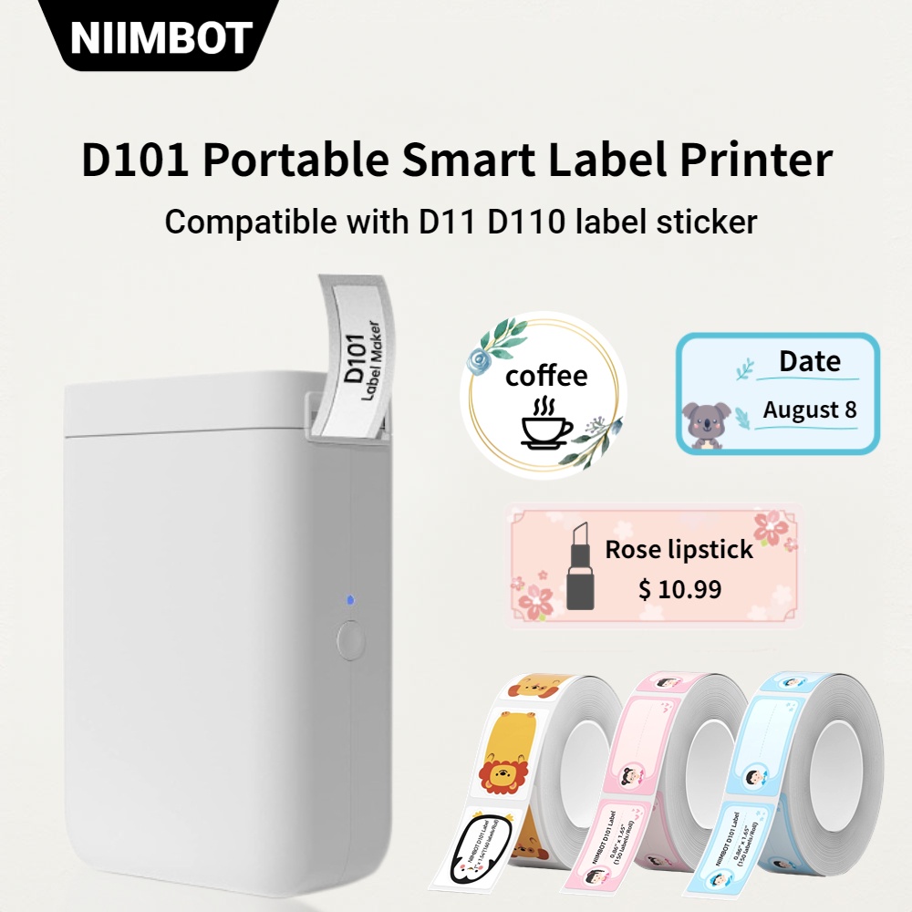 NIIMBOT D101 Label Printer Wireless Bluetooth Thermal Label Tape Roll ...