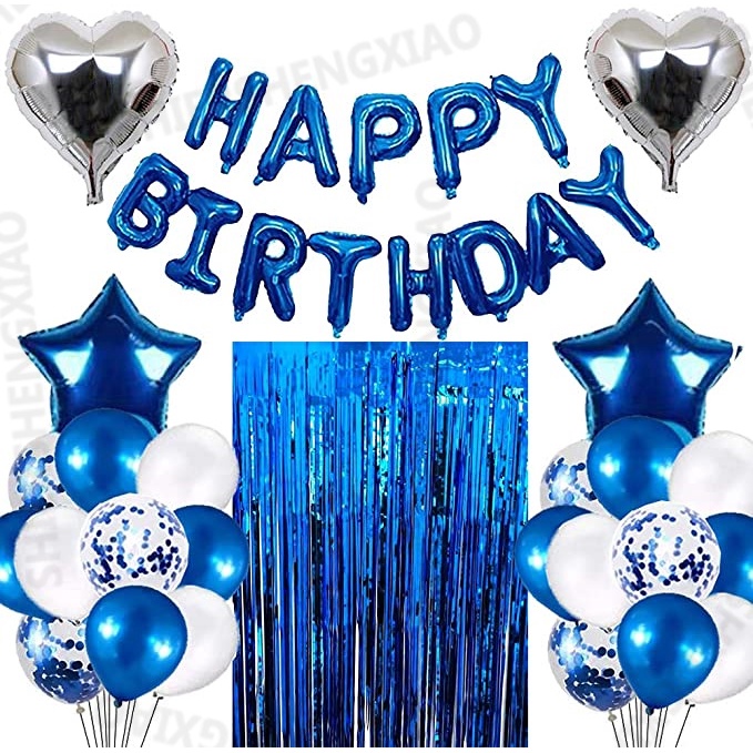 37pcs Blue Birthday Party Decorations Set With Blue Happy Birthday 