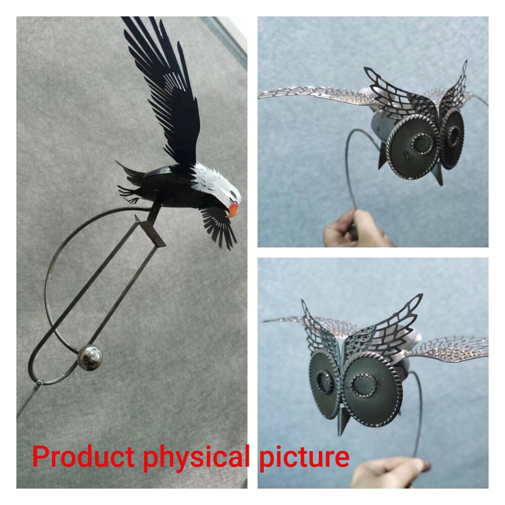 Eagle Owl Sculptures Garden Stake Rocking Animals with Flapping
