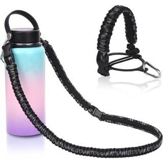  Water Bottle Handle for Hydro Flask and Other Wide Mouth  Bottles, Paracord Strap Carrier for 12oz to 64oz Bottle, Bottle Accessories  for Hiking - Assembled with Safety Ring and Carabiner (