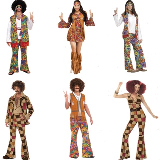 In Stock Women Retro 60s 70s Hippie Cosplay Costume 7Pcs/Set Disco