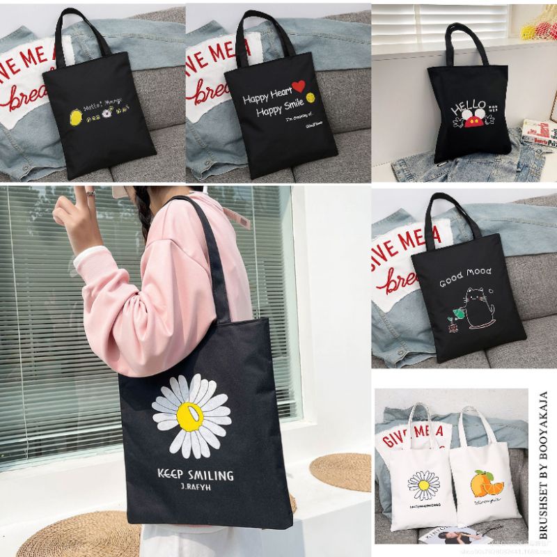 L H LHH Korean New Fashion Canvas Tote Bag Black Canvas Shoulder Bag Simple With Zipper 8122 Shopee Philippines