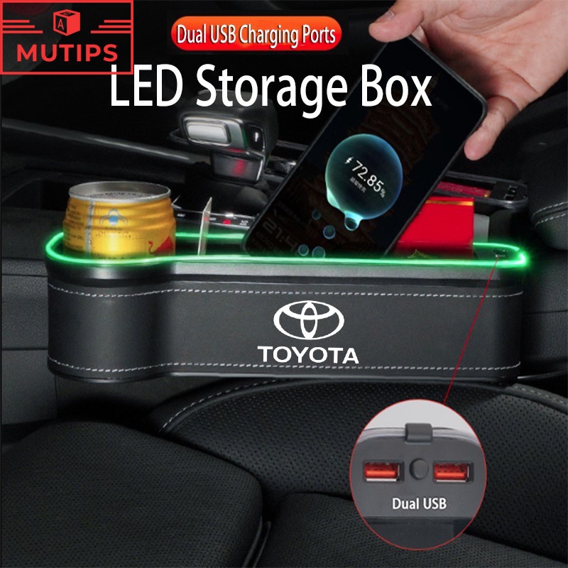 Toyota GR Car Seat Slit LED Storage Box With USB Phone Charging Port ...