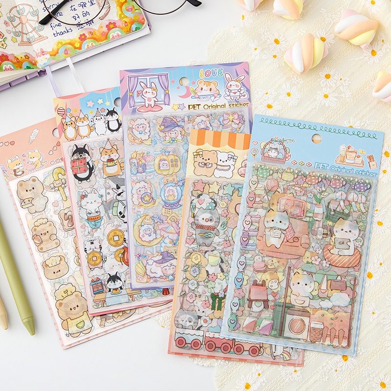8 Sheets Adorable Cartoon Pet Series Stickers Scrapbook Deco DIY ...