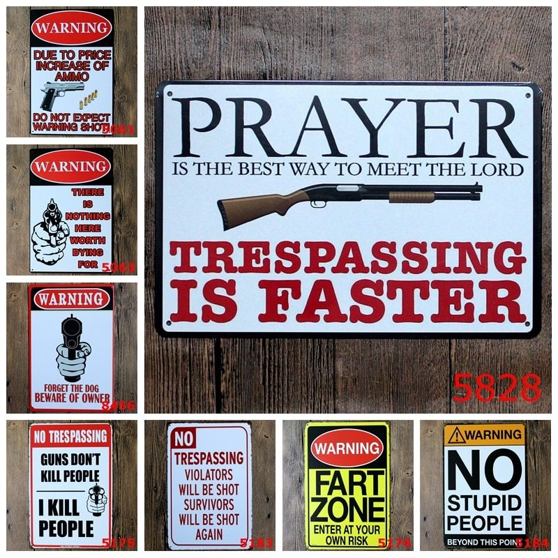 Vintage Gun Warning Tin signs No Trespassing Signage Coffee Bar ...
