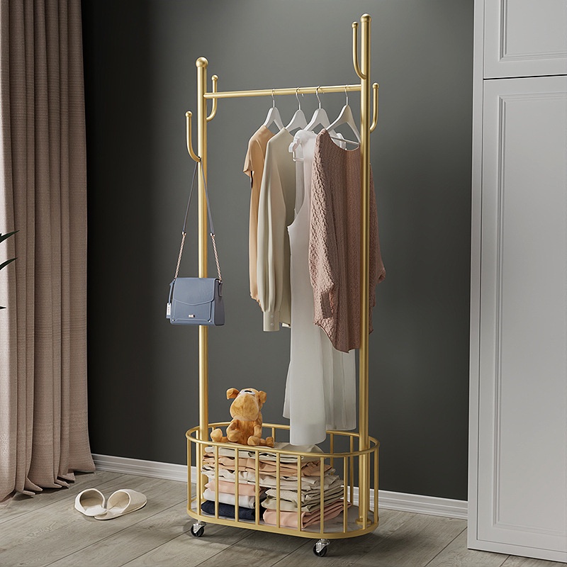 Movable coat rack with wheels bedroom floor hanger Nordic light luxury