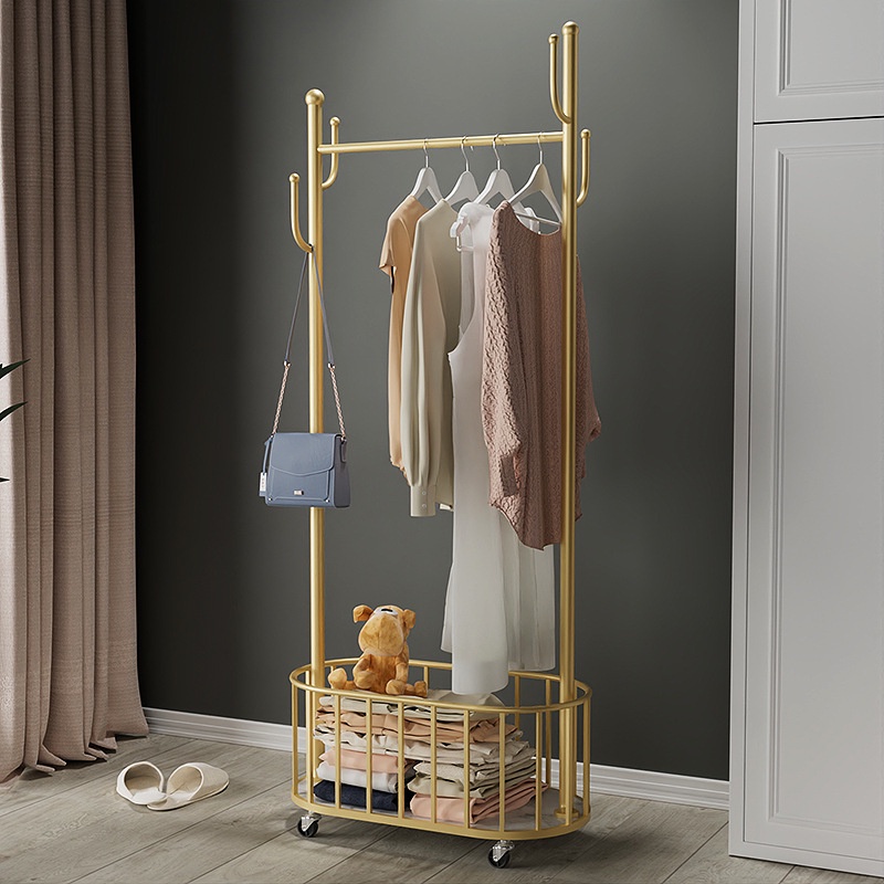 Movable coat rack with wheels bedroom floor hanger Nordic light luxury ...