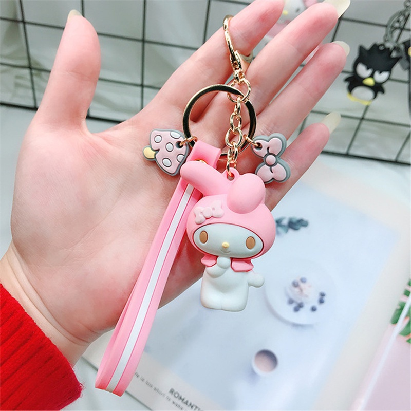 Keychain Kitty Melody Keroppi Badtz Pom Purin Cinnamoroll Kuromi Key Chain Rings Bag Decor 4804