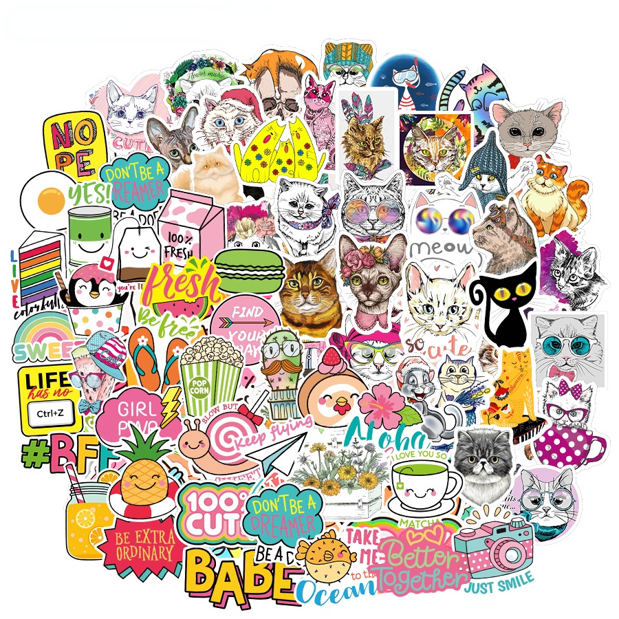 100PCS Girl VSCO Cartoon Stickers for Laptop Suitcases Guitar Cute