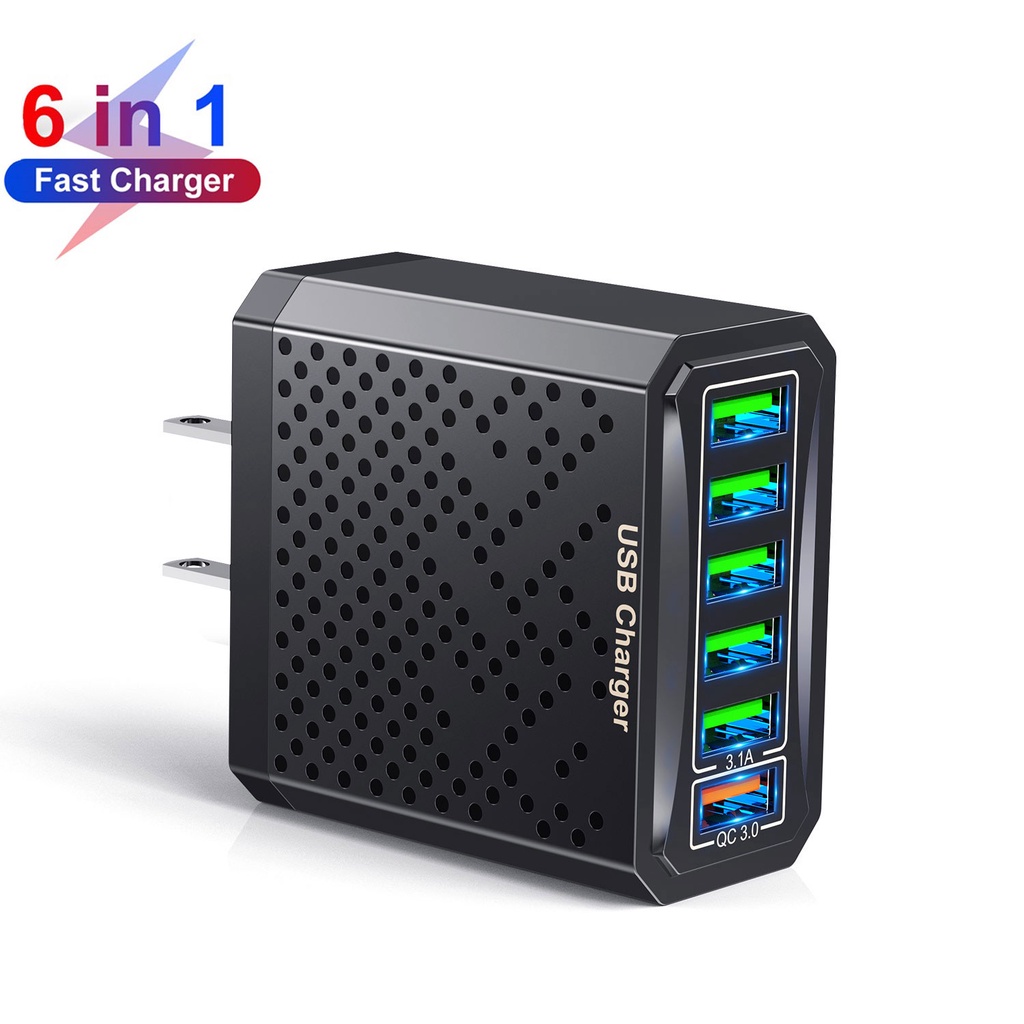 6 Ports USB Charger QC 3.0 Mobile Phone Fast Charging Adapter For