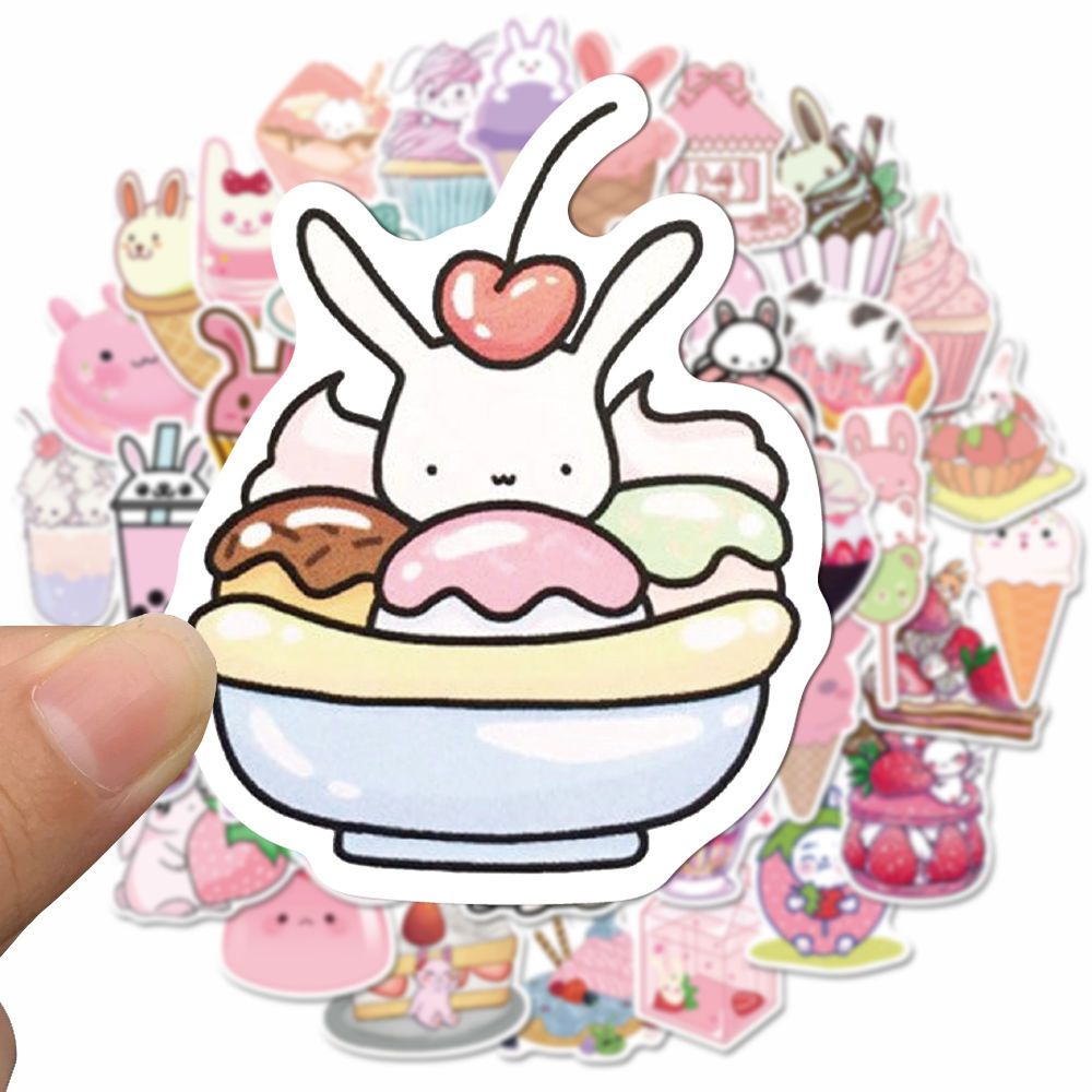 50 pieces of summer pink dessert rabbit cartoon stickers Wallpaper ...