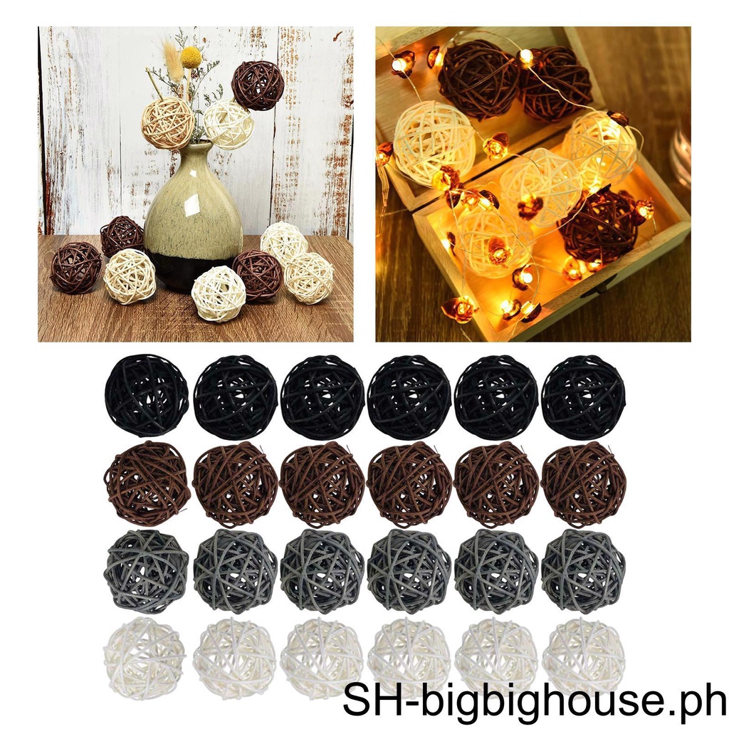 15/24Pc 5cm Wicker Rattan Balls Wedding Christmas Party Black Gray ...