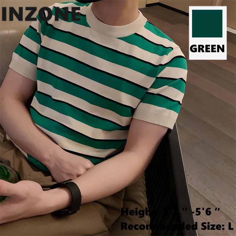 Urbann-Vibe Navy Stripe Knit T Shirt Short Sleeve Crew Neck Breathable Men Casual Summer Essential main image 1