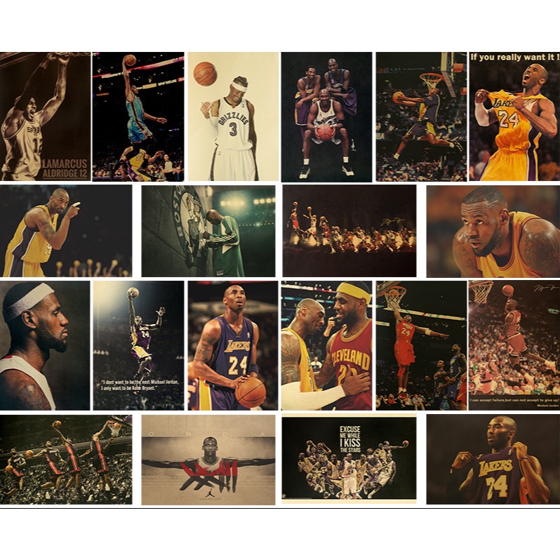 NBA Star Series Poster Nostalgic Vintage Kraft Paper Building Dormitory ...