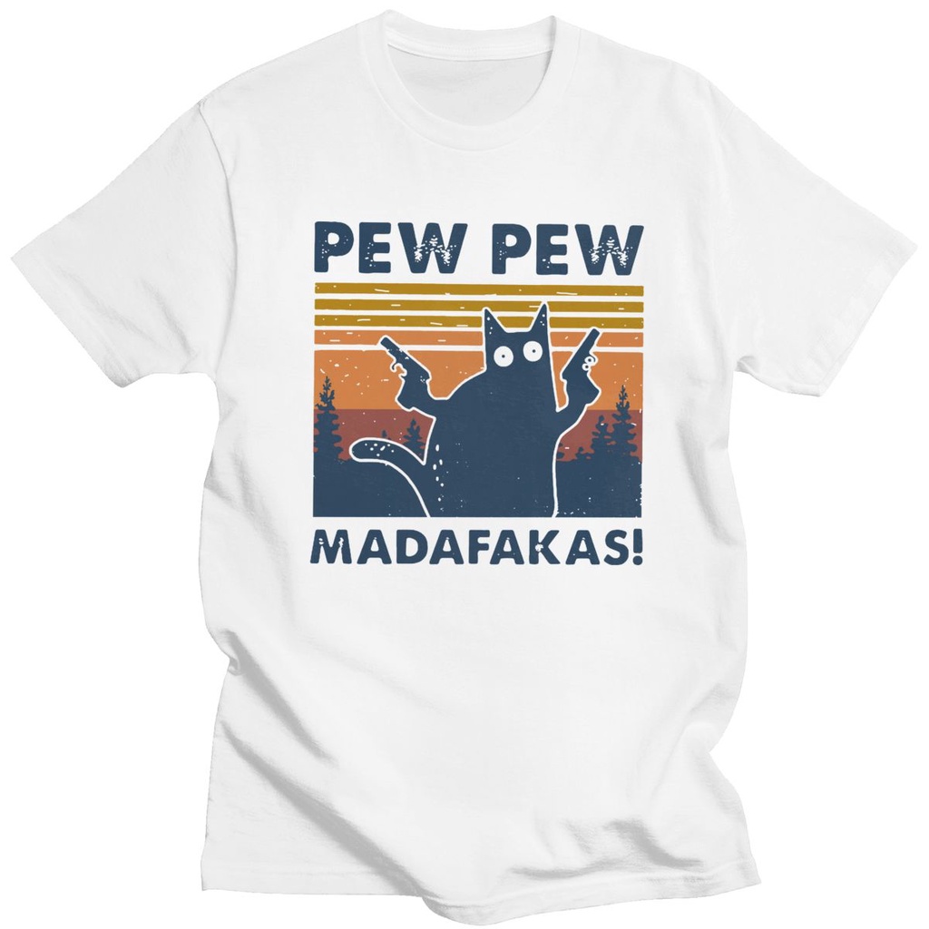 Cool Men's Funny Cat Pew Pew Madafakas T Shirt Short Sleeve Cotton T ...