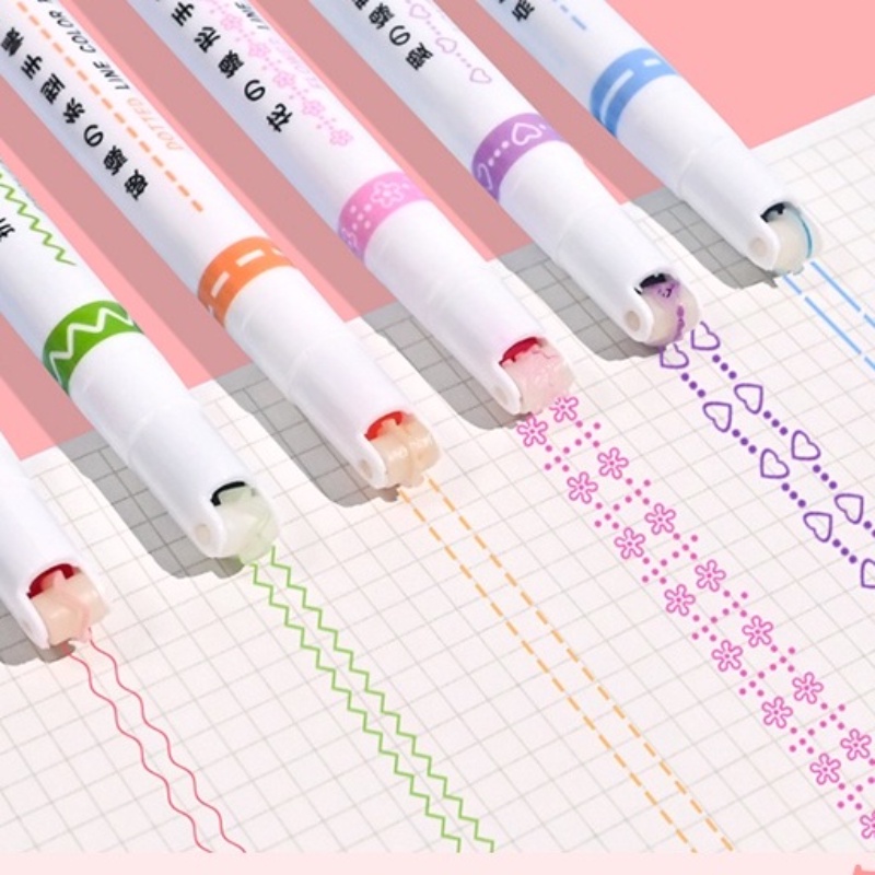 Colors Set Creative Multi-Shape Outline Curve Highlighter Student  Quick-Drying Marker Pen