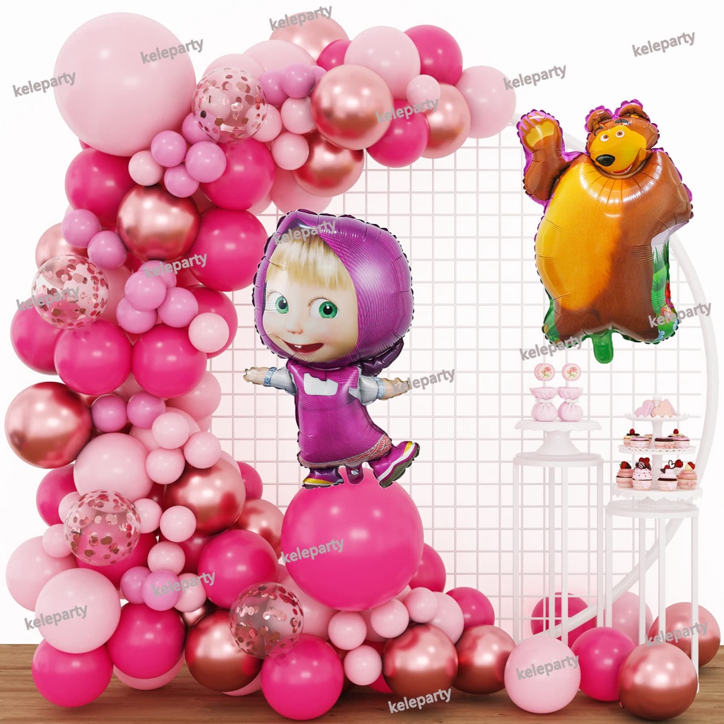 1 set Masha and The Bear Theme Pink Rose Red Rose Gold Chrome Confetti ...