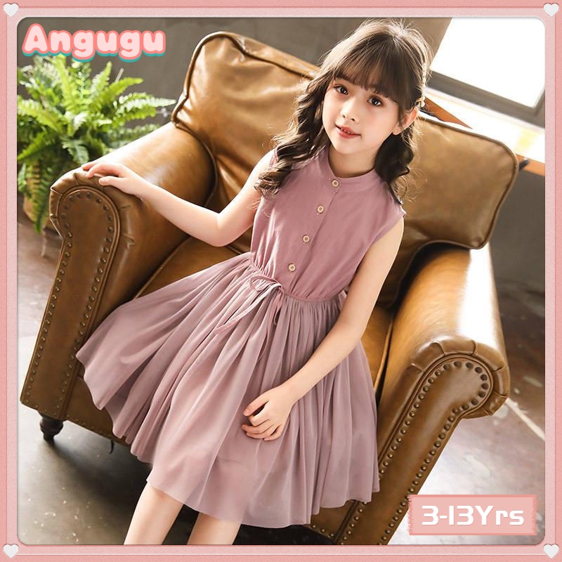 Angugu 2023 Summer Korean Dress Kids Princess Dress Girls Casual Wear 3