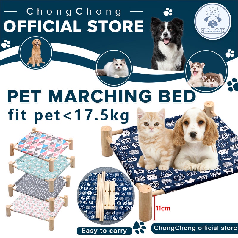 Pet Wooden Elevated Cat Bed House Cats Hammocks Beds Wood Canvas Dog