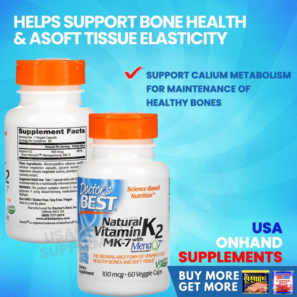 USA Onhand Doctor's Best, Natural Vitamin K2 MK7 with MenaQ7, 100