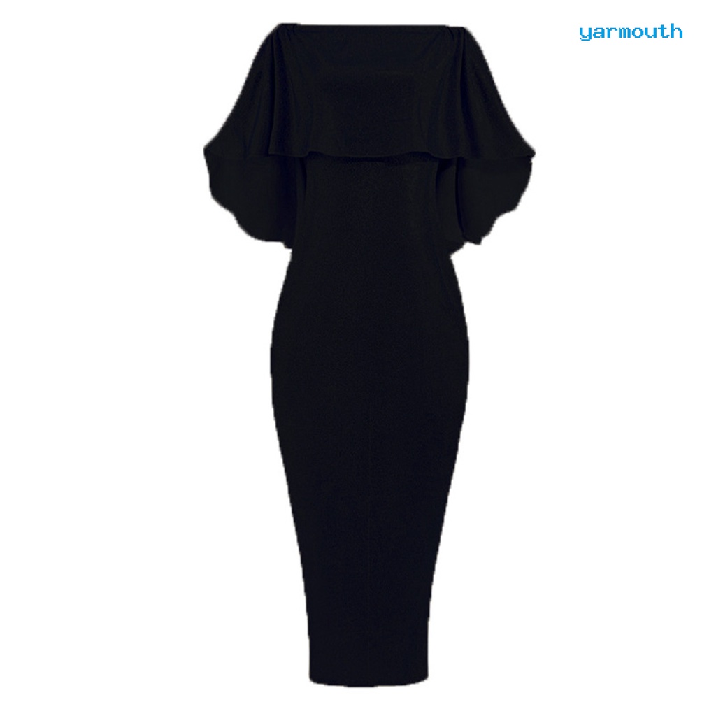 YYR--Ruffle Shawl Bandeau Waist Tight Hip Wrap Solid Color Women Dress ...