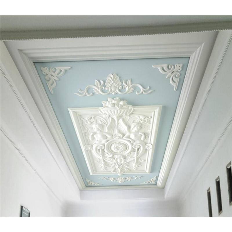 Custom European Relief Carved Ceiling Wallpapers For Living Room