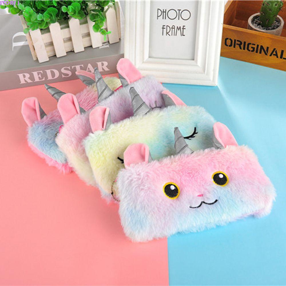 IVORY1 Kawaii Plush Pencil Bag Large Capacity Pencase Unicorn Pencil ...