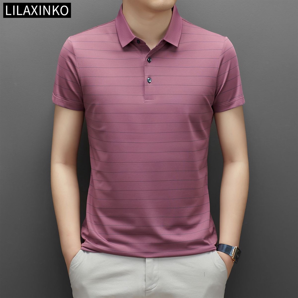 Color Polo Shirt Men Clothing Cotton Striped Stripe Basic Short Sleeve T  Shirt Top Shirts Casual Classic Fashion Clothes
