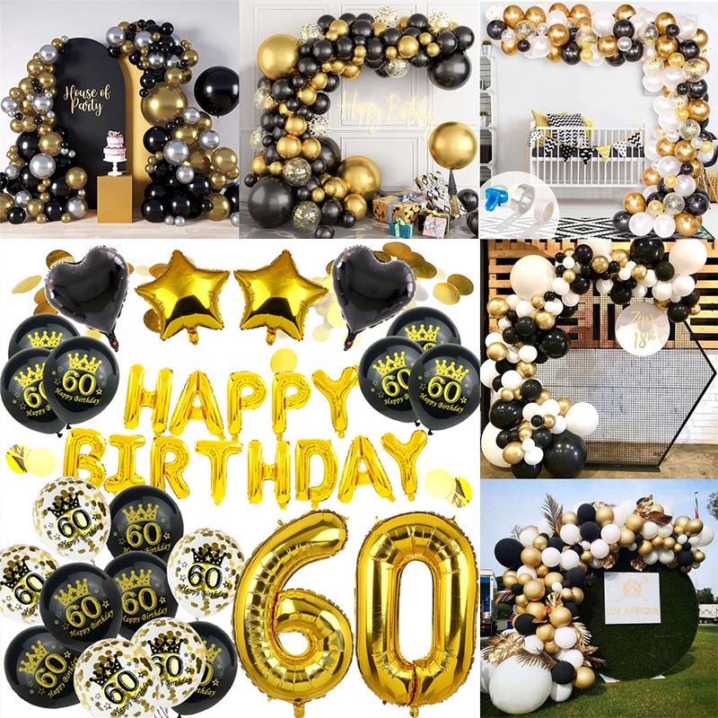 1set Black Gold Balloon Garland Arch Kit Confetti Latex Baloon ...