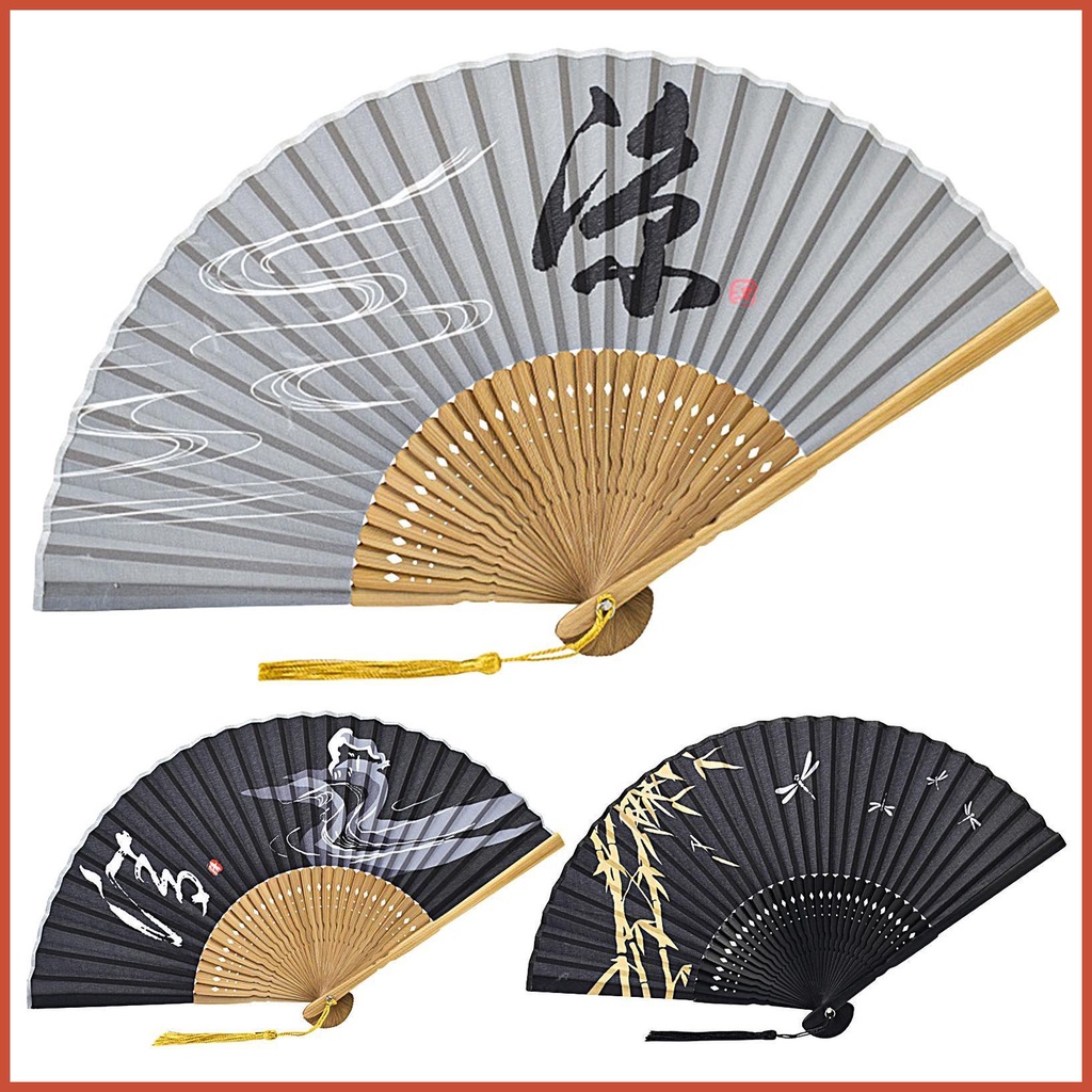 Folding Fan Hand Held Chinese Style Zen Folding Fans Foldable Fans with Frames and Tassel Hand