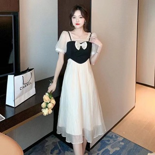 Gentle Style Fake Two-Piece Stand-Up Collar Dress Female Summer 2023 ...