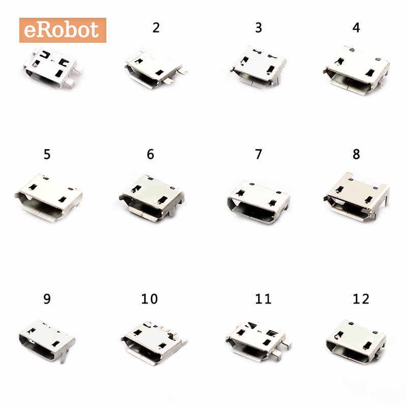 60Pcs 5Pin Micro USB Connector 12 Models Socket Jack USB Connectors Set ...