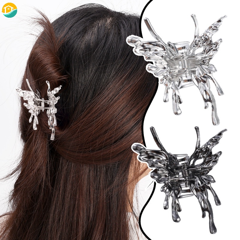 Trendy HighEnd Metal Liquid Butterfly Shark Clip Women Girls Simple