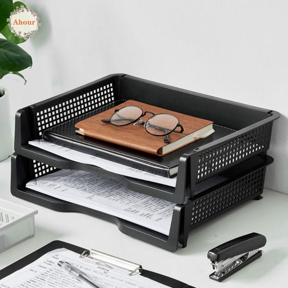 AHOUR A4 File Storage Tray, Papers Rack File Organizer Stackable File ...