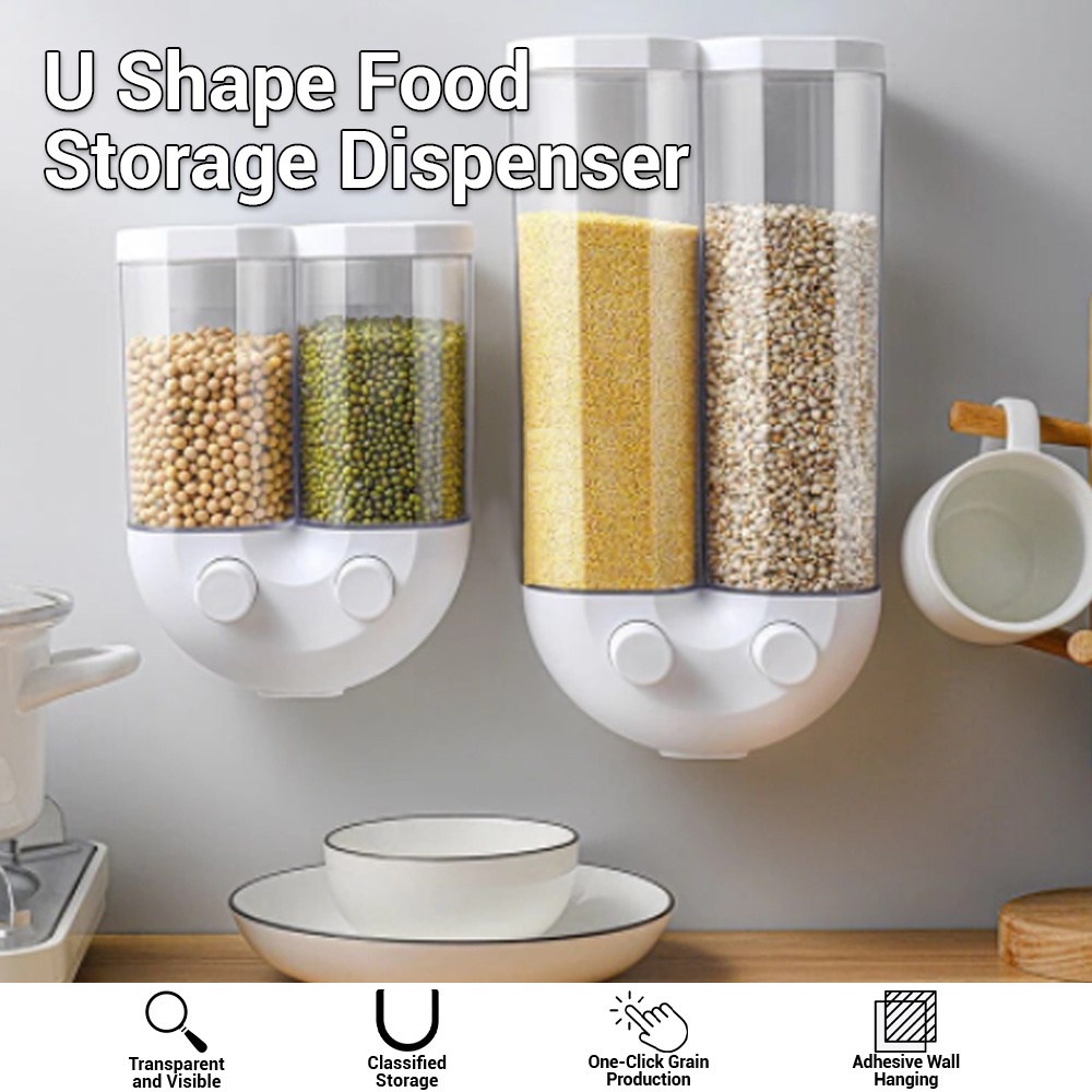 A1 Wall Mounted Press Cereals Dispenser Grain Storage Box Dry Food