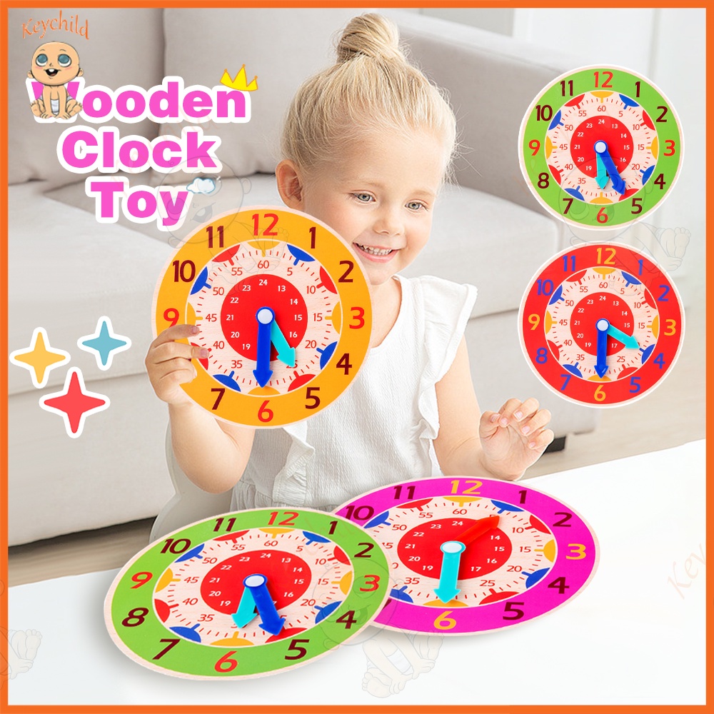 【COD】Wooden Clock Toys Hour Minute Second Cognition Colorful Toys Kids ...