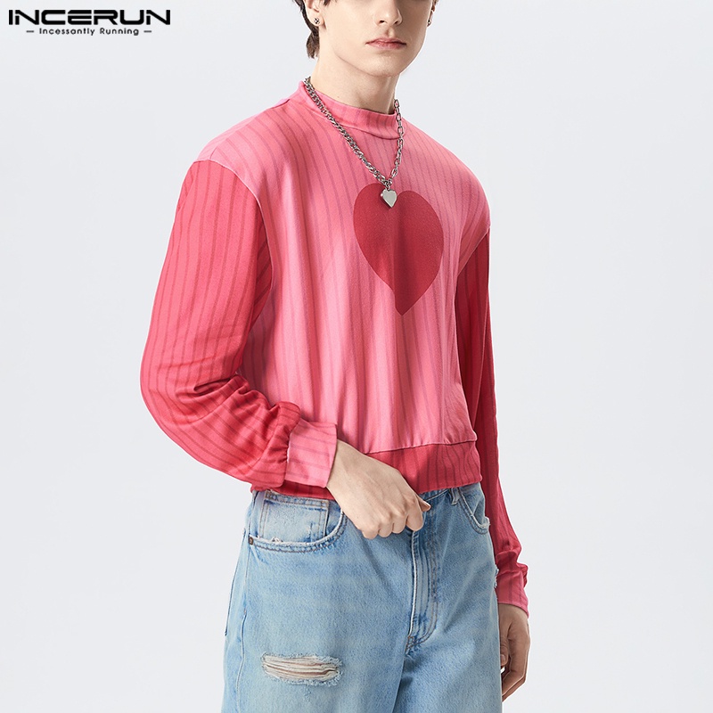 INCERUN Men's Fashion Love Splice Solid Cut Long Sleeve T-shirt ...